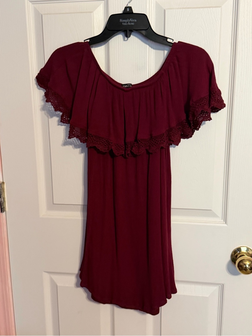 Forever 21 Burgundy Off-Shoulder Ruffle Mini Dress